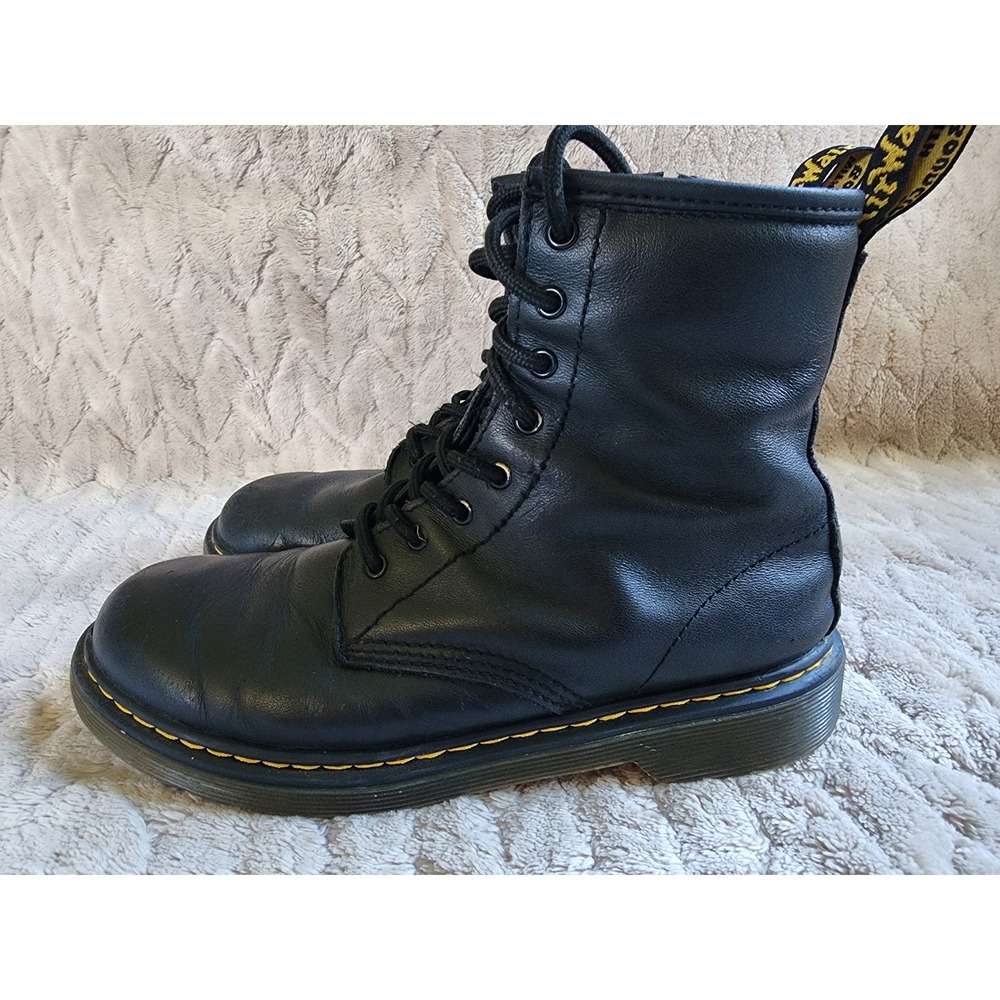 Dr. Martens 1460 Y Black Leather Lace Up Side Zip Combat Boots Size 6 Womens 5M